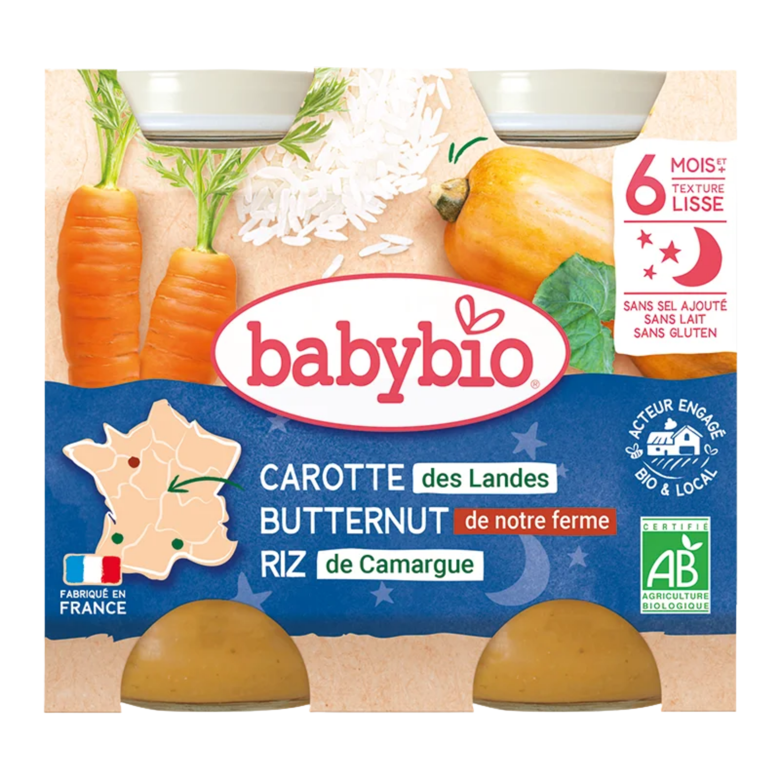 Babybio Bonne Nuit Carotte Butternut Riz 6mois+