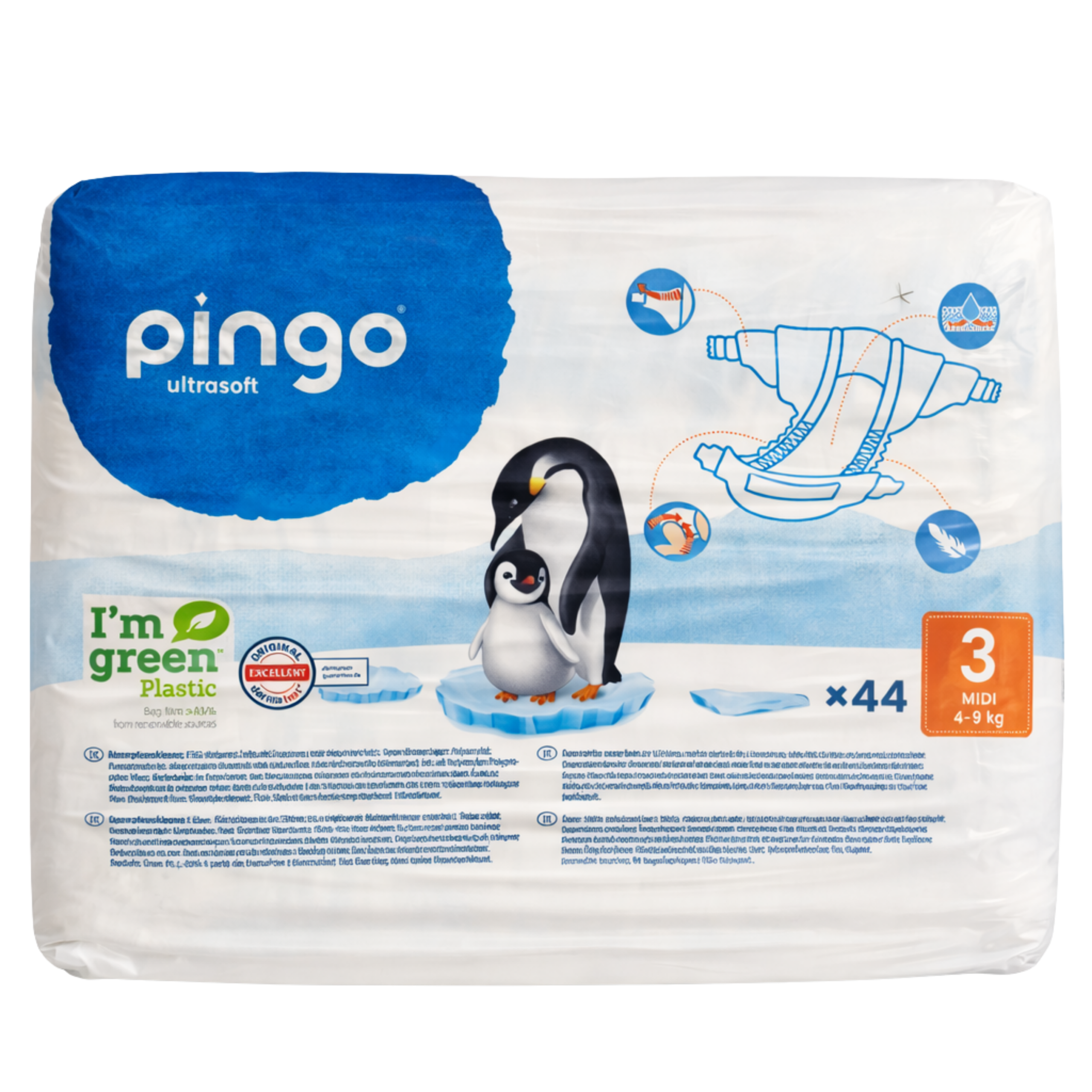 Pingo Ecological Diapers Size 3 - (4-9Kg) 44 Units