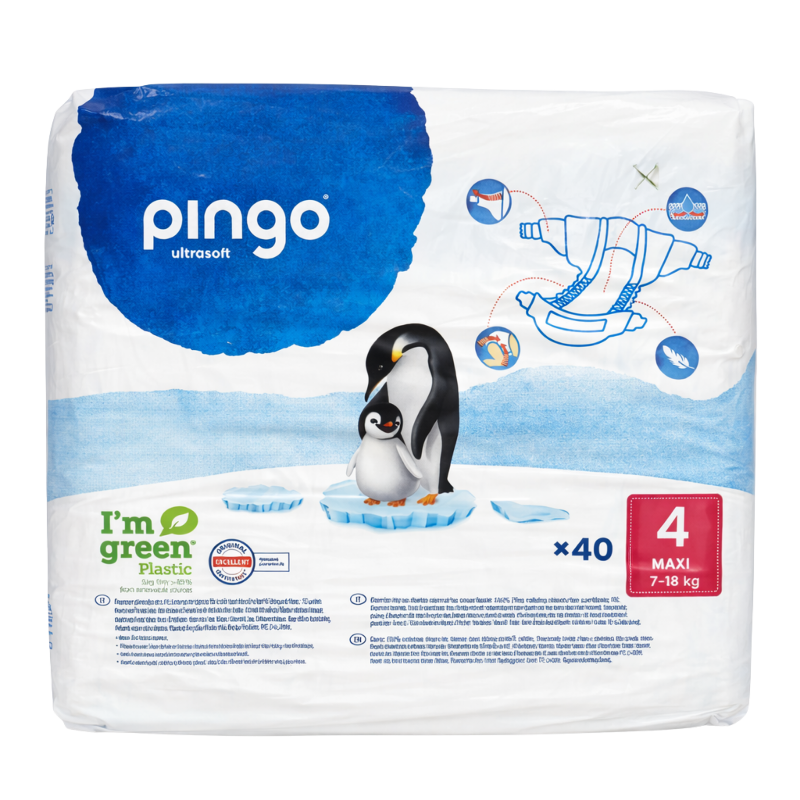 Couches écologiques réspirantes Pingo taille 4 – 7 à 18 kg – 40 couches