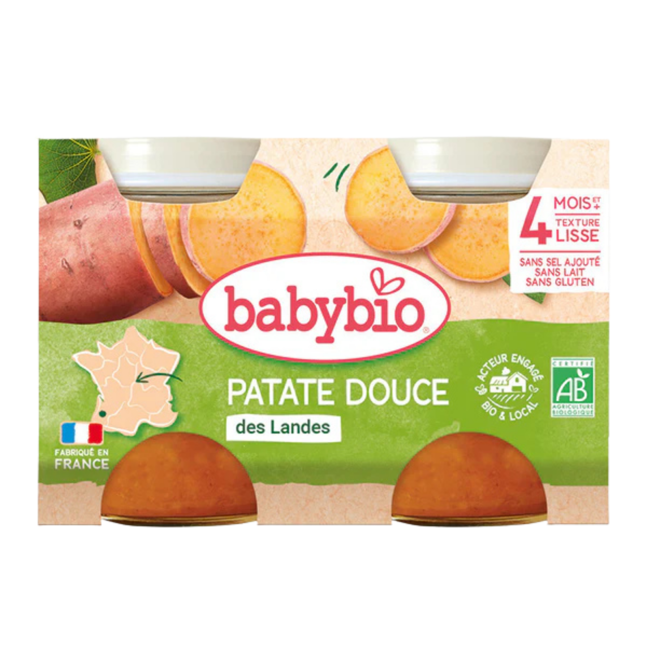 BABYBIO Pot Patate Douce Bio 2x130g Purée Bébé Dès 4 Mois Légumes Biologiques Sans Sel Ajouté