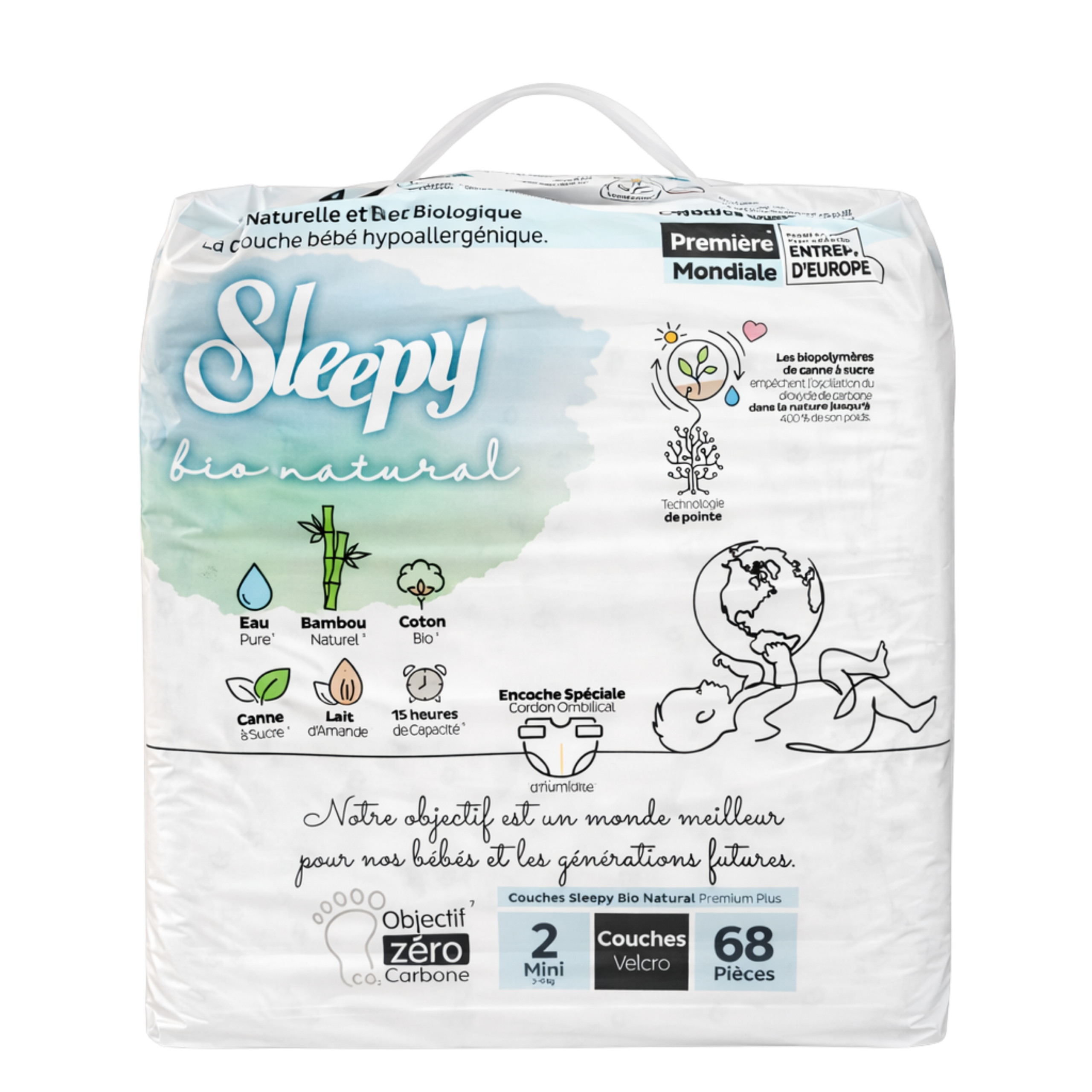 Pack X 3 Sleepy Couches BIO natural Jumbo Taille 2 – 3-6KG – 68 Unités