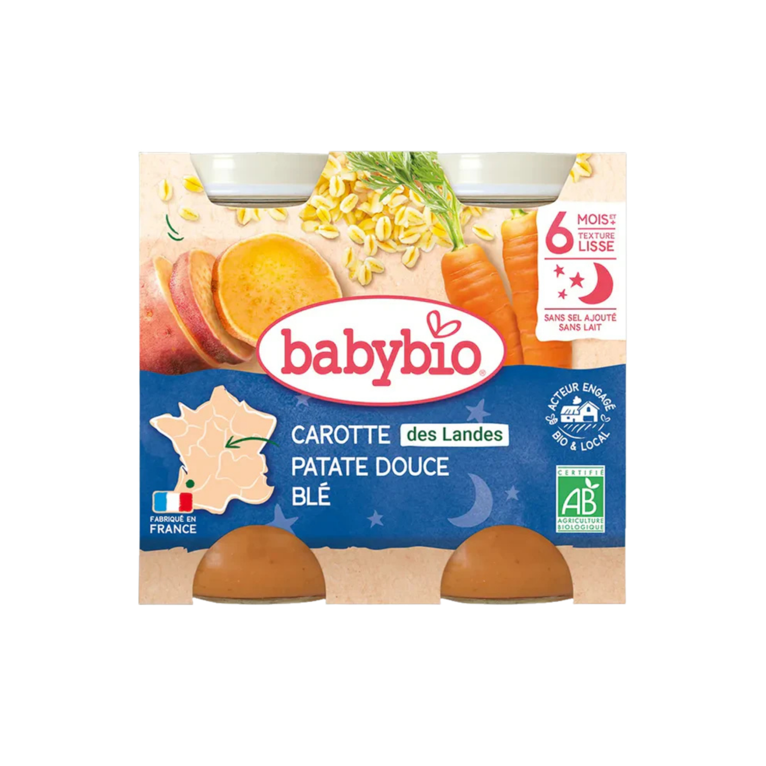 BABYBIO PETIT POT CAROTTE DES LANDES PATATE DOUCE BLE 200G