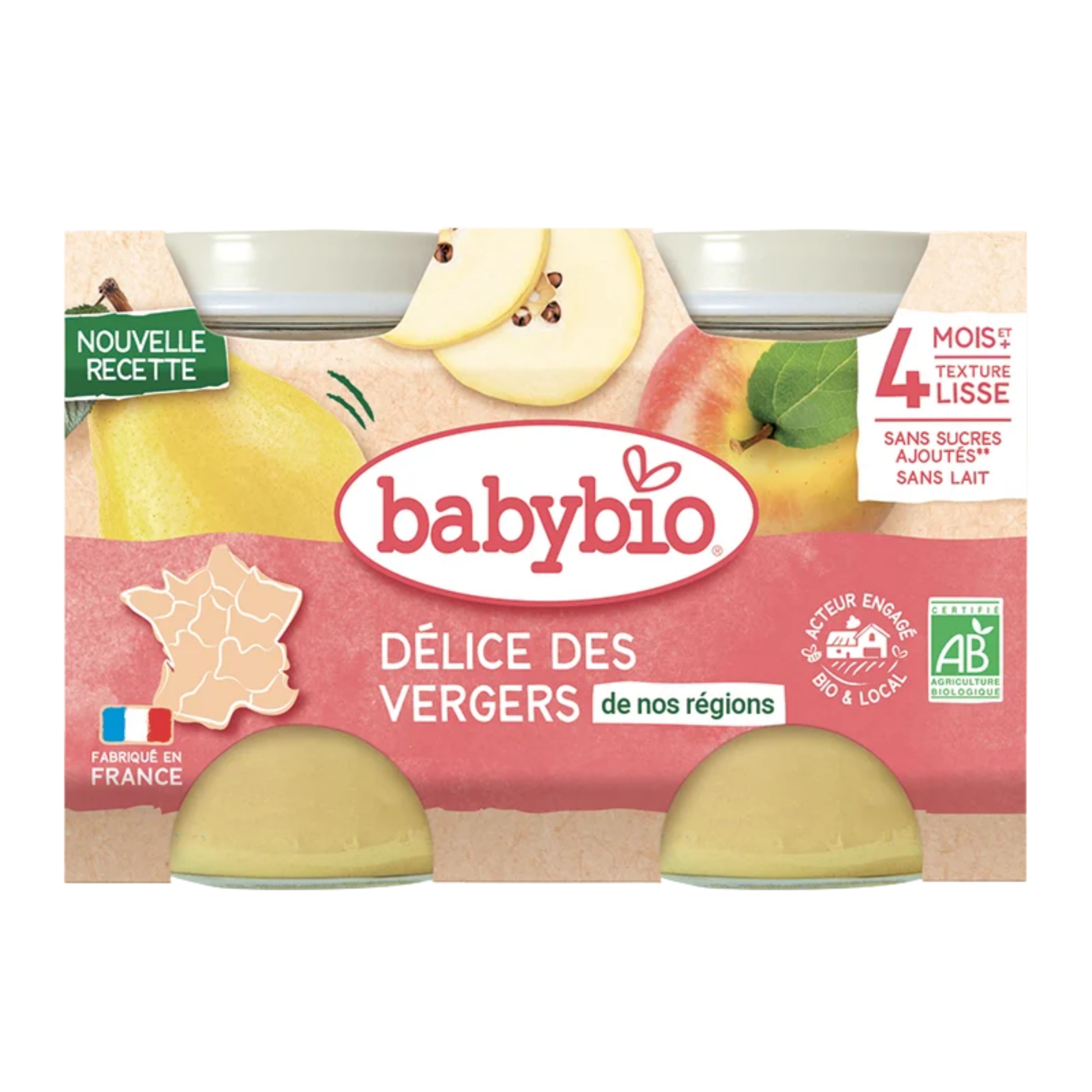 BABYBIO Petit Pot Délice des Vergers Bio 2x130g Compote Fruits Bébé Dès 4 Mois Fruits Biologiques
