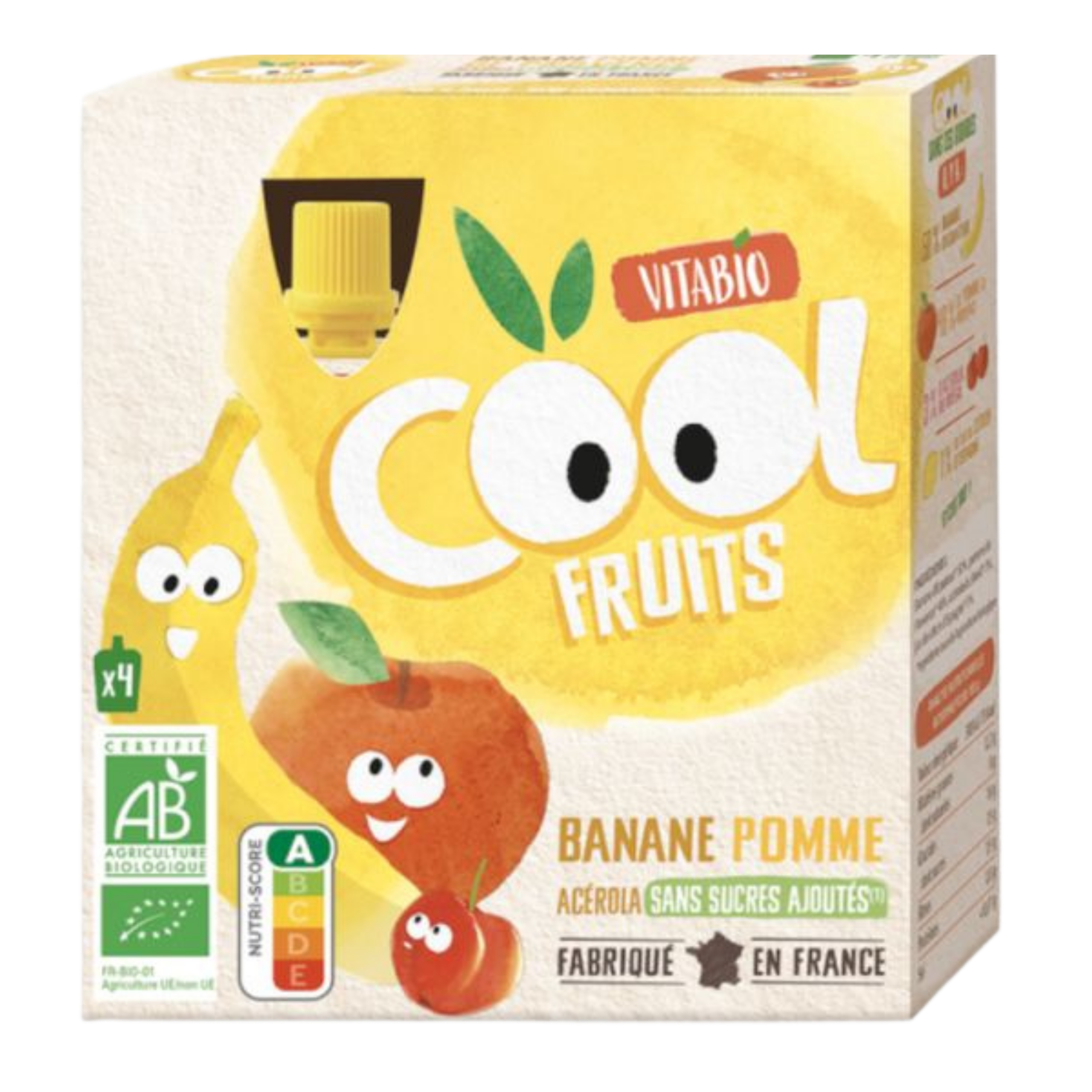 VITABIO – Cool Fruits Banane Pomme De Provence Et Acérola Bio – 4x – 90g