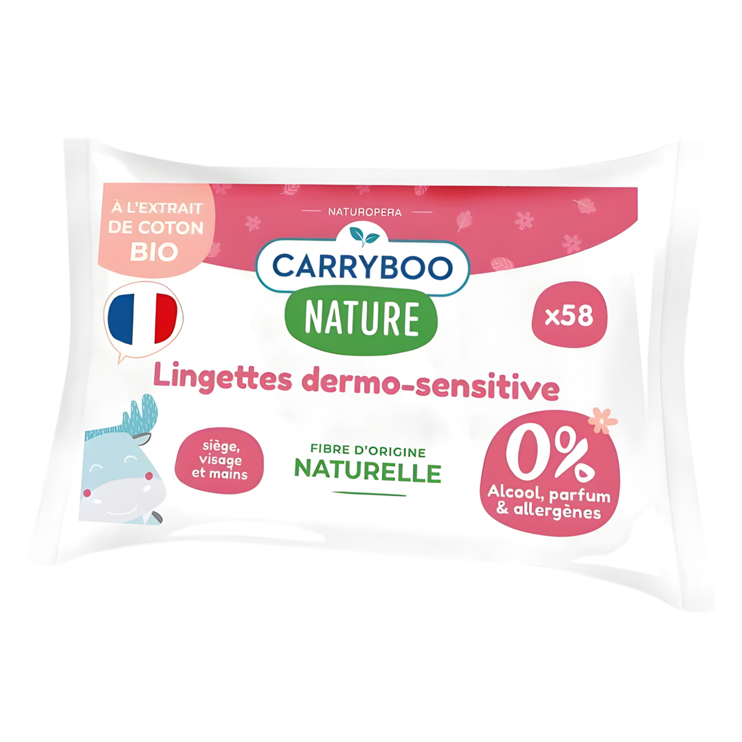 CARRYBOO – Lingettes Dermo-sensitives Sans Parfums 58 Pieces