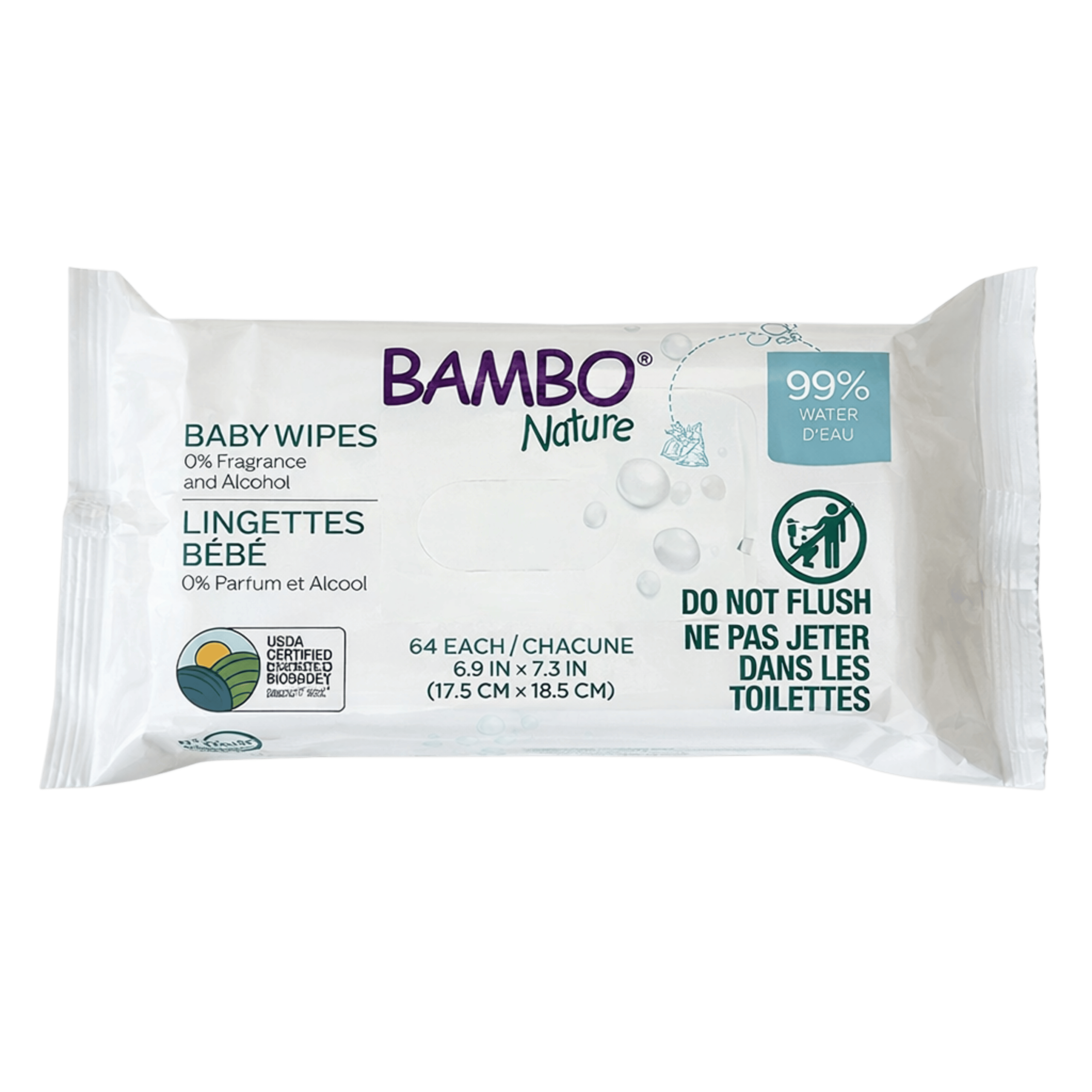 BAMBO NATURE LINGETTES BEBE 99% D’EAU *64 PCS