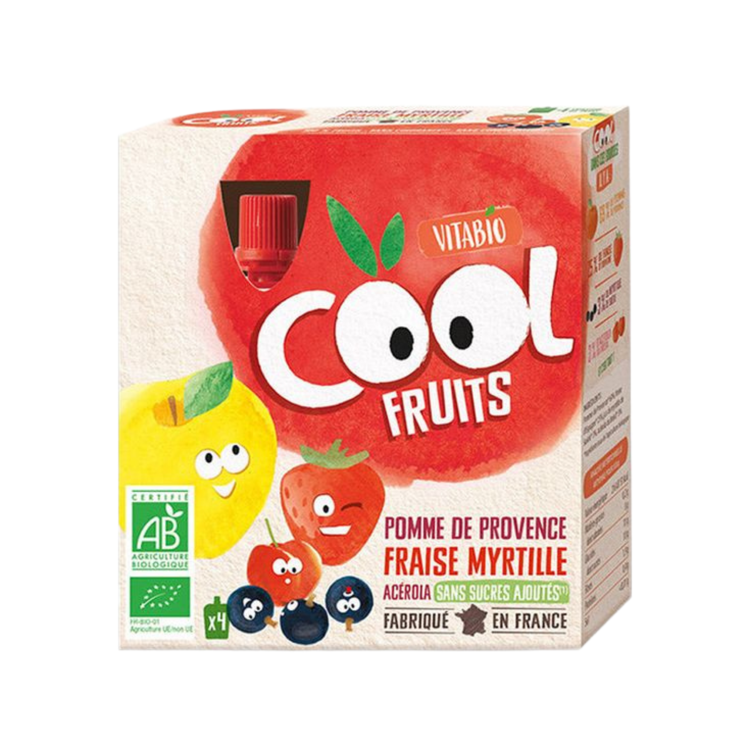 VITABIO – Cool Fruits Pomme De Provence Fraise, Myrtille Et Acérola Bio – 4x – 90g